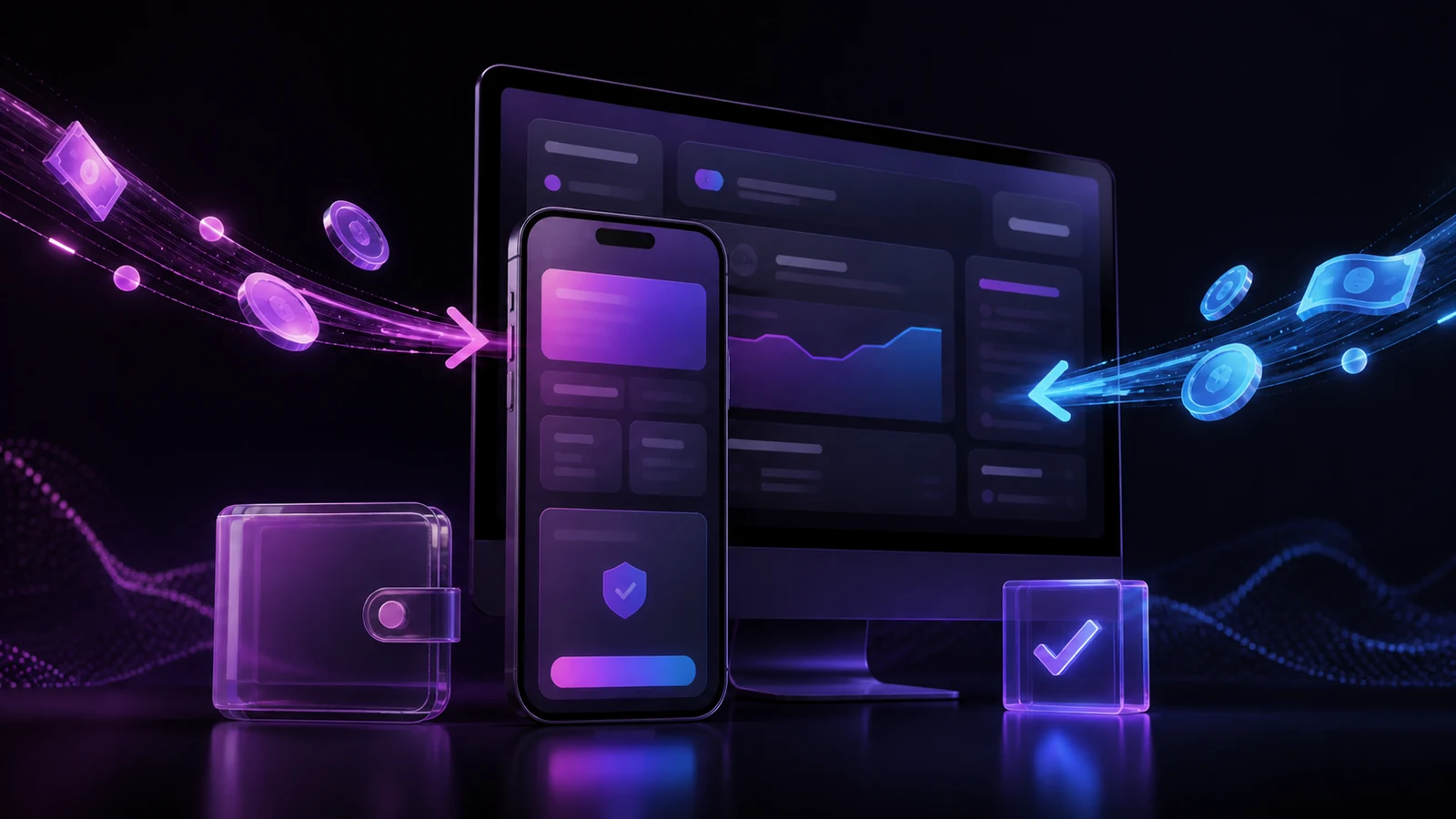 Purple digital payment journey with inbound and outbound account paths
